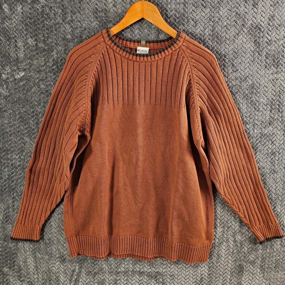 Columbia Sportswear Mens XL Knit Sweater Crew‎ Neck Long Sleeve Pullover Orange